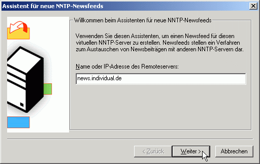 Assistent für neue NNTP-Newsfeeds - Name des Newsservers