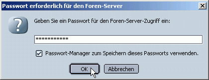 Eingabe Passwort für den Newsserver