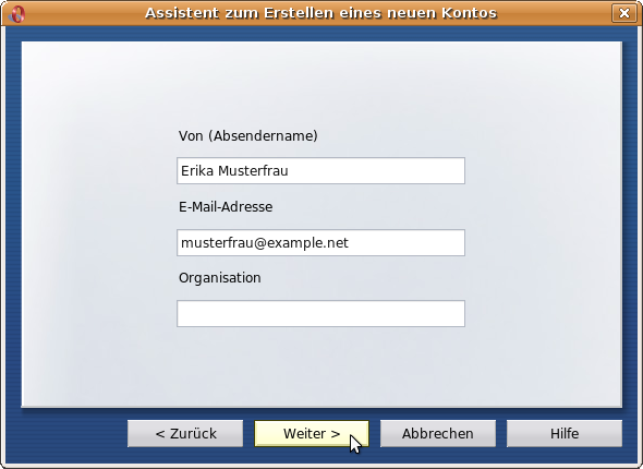 Eingabe Name, Vorname und E-Mail-Adresse