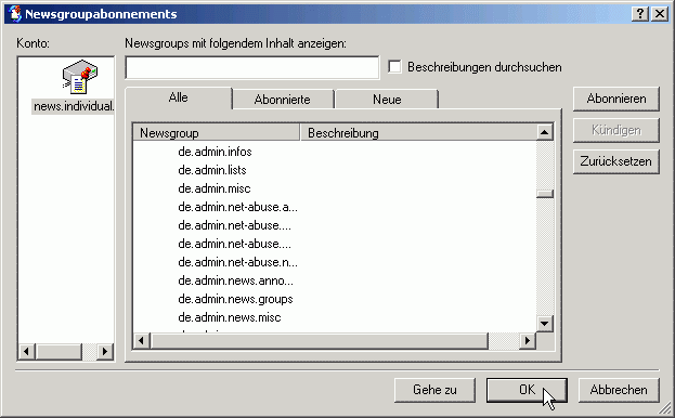 Auswahl von Newsgruppen