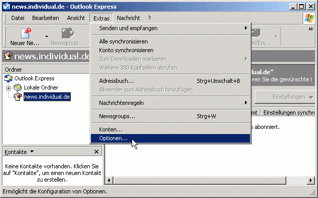 Menü: Extras / Optionen