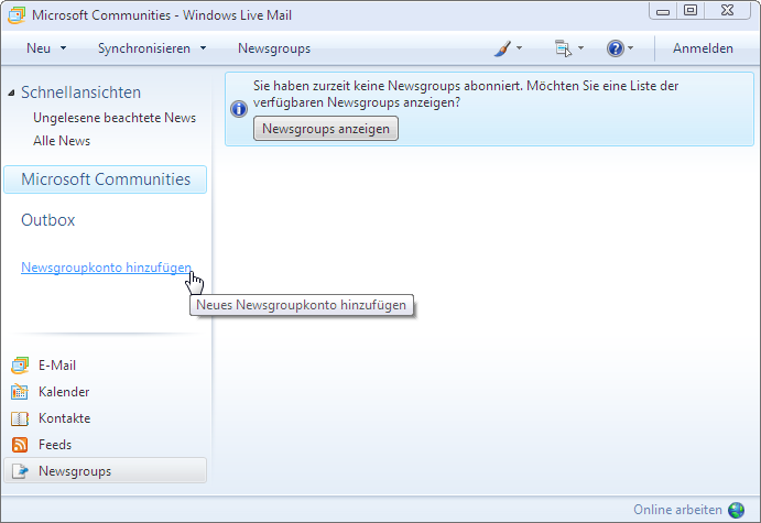 Neues Newsgroupskonto hinzufügen