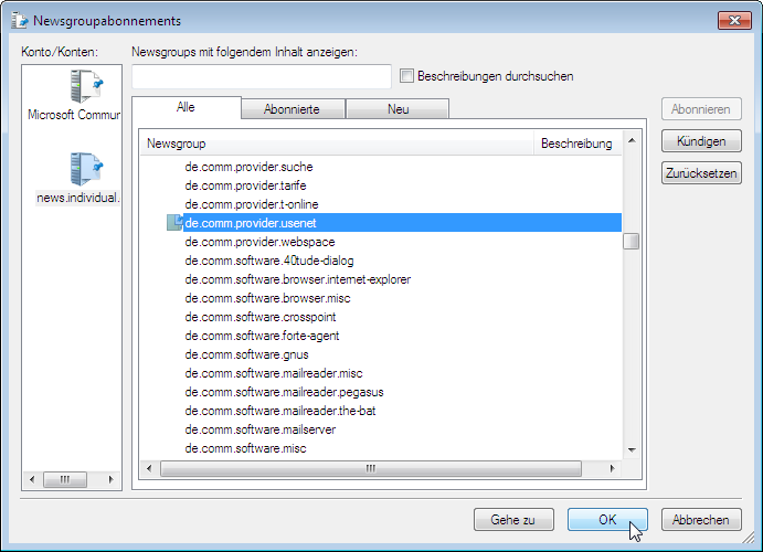 Auswahl von Newsgruppen